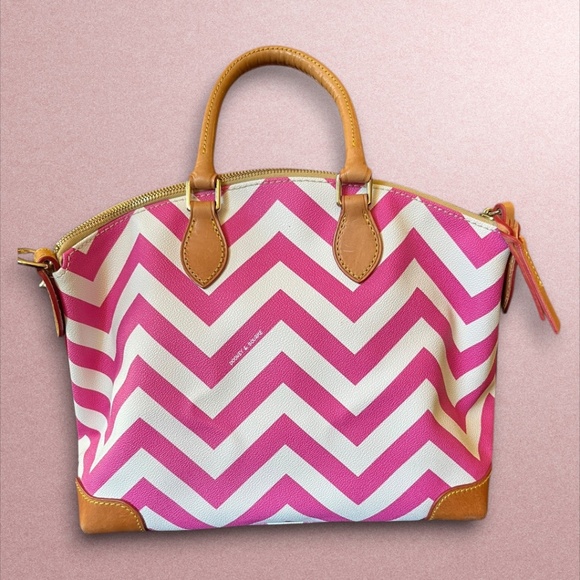 Authentic Dooney & Bourke Pink White Chevron Satchel Tote Strap Barbie Girly Y2K - Picture 6 of 16